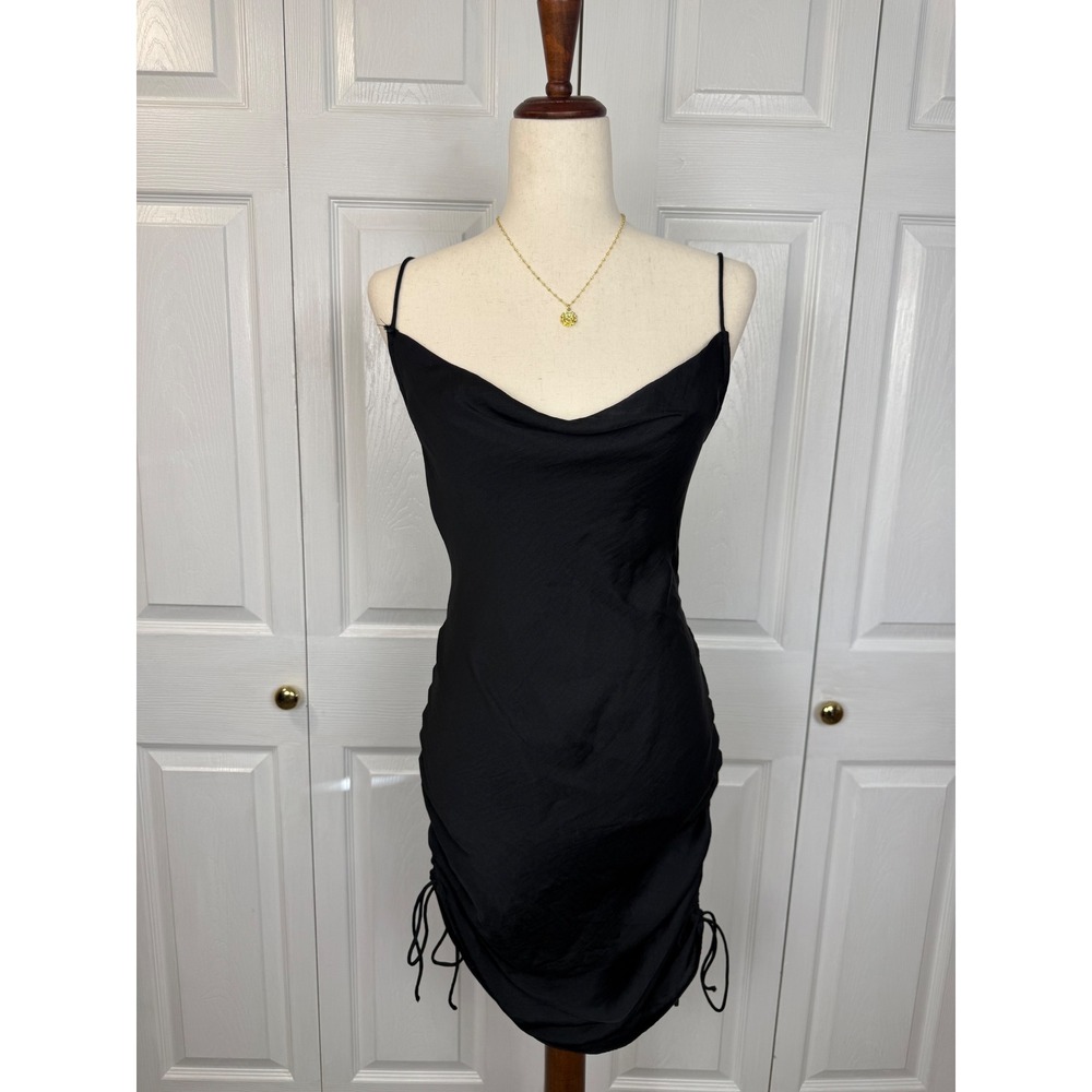 Free People Day to Night Convertible Slip Dress Black Satin Cowl Neck Ruched S - Picture 3 of 10